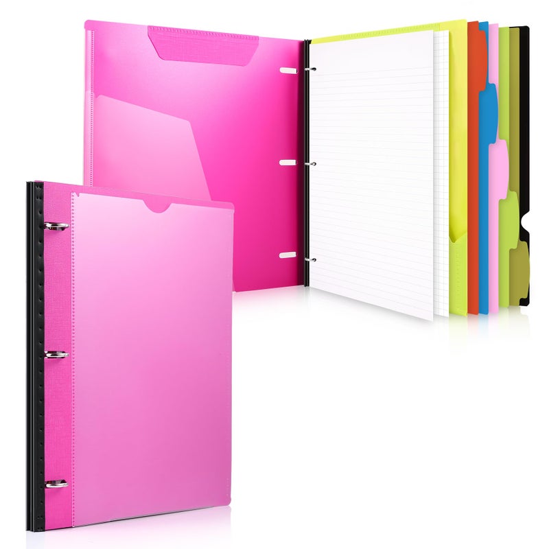 WOT I 1-Pack Telescoping 3 Ring Binder Notebook - Customizable Cover, 5 Dividers & Pocket Folder in One Slim Organizer (60 Sheets Included), Pink - Image 1